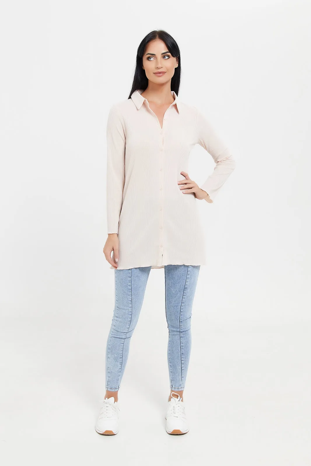 Women Beige Solid Nightshirt