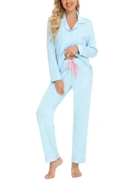 Women's cotton pajamas ,Long Sleeve -Blue Comfortable Pajama set,Women's nightwear.