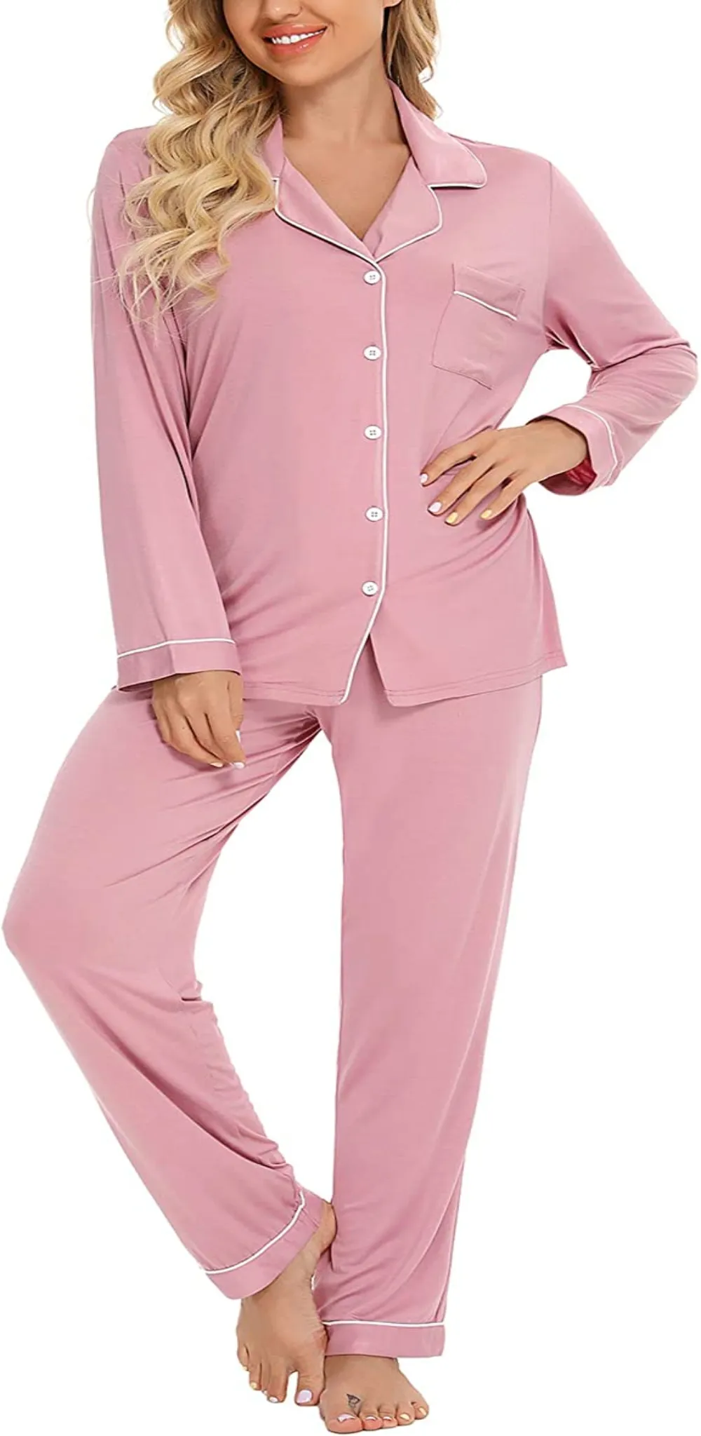 Women's cotton pajamas -Long Sleeve Comfortable pink pajama set-Women's nightwear