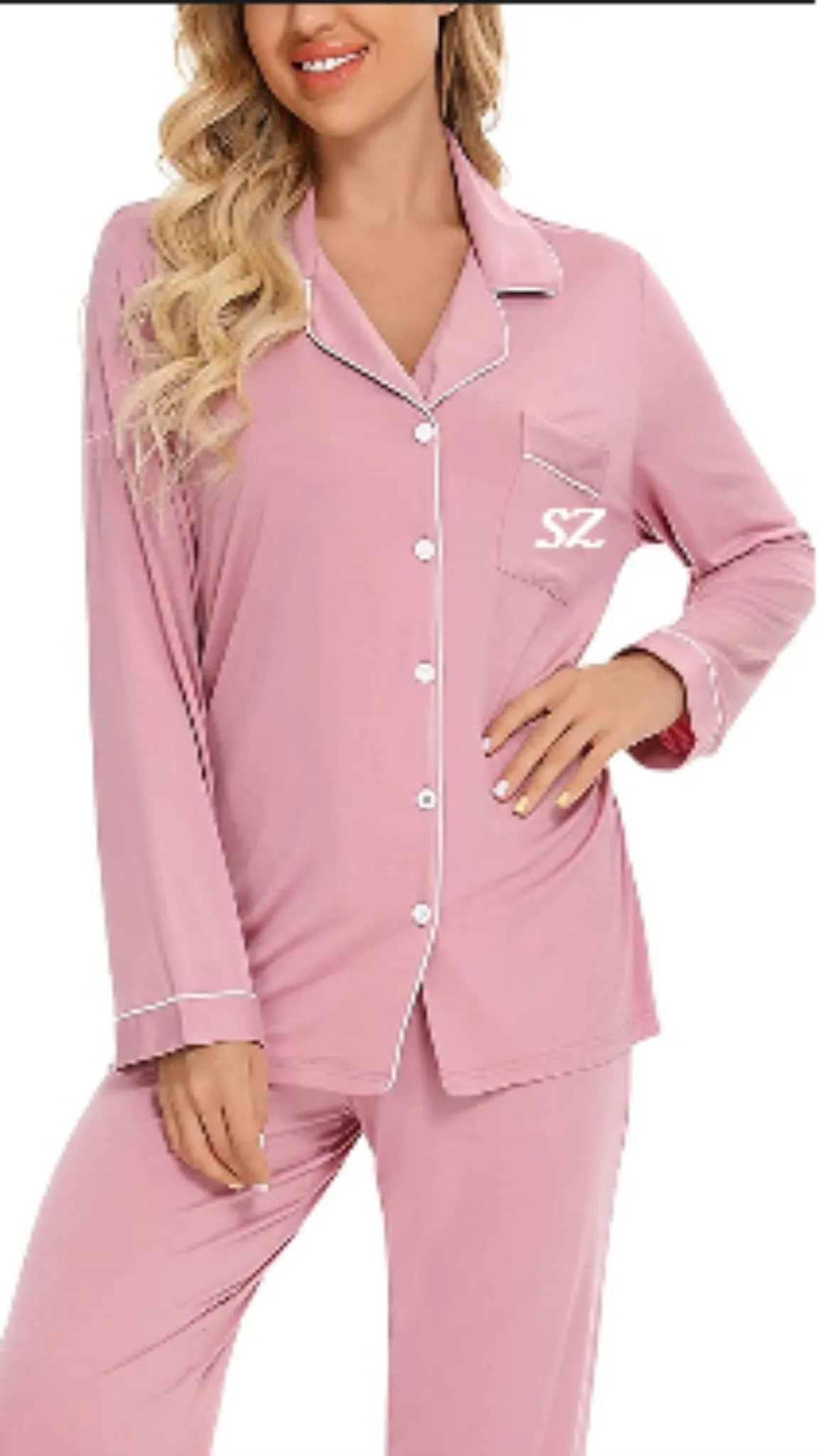 Women's cotton pajamas -Long Sleeve Comfortable pink pajama set-Women's nightwear