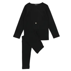 Wrap with Pocket Loungewear Set, Black