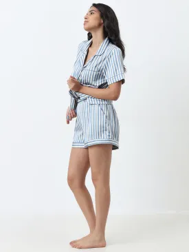 Wunderlove Blue Striped Shirt with High-Rise Shorts Set