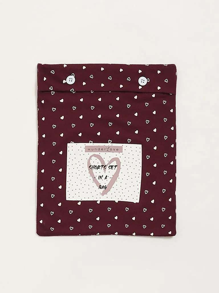 Wunderlove Wine Koala Design Cotton Shorts Set In A Bag