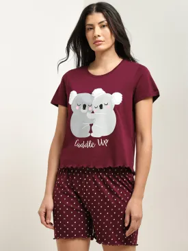 Wunderlove Wine Koala Design Cotton Shorts Set In A Bag