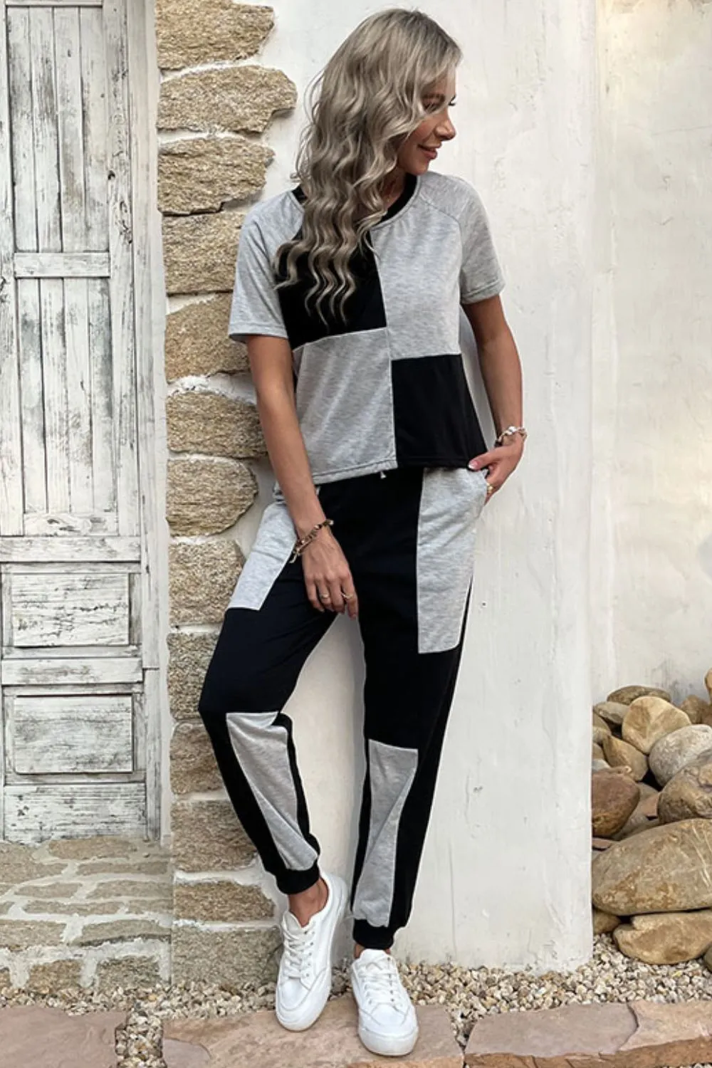 You Can Do It Color Block Raglan Sleeve Tee and Joggers Set