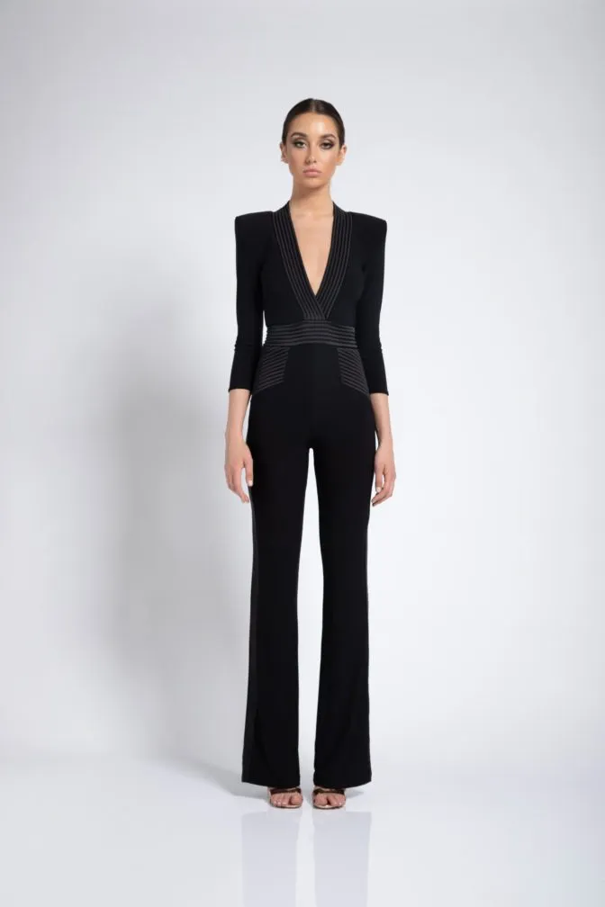 Zhivago Black Horus Satin Stripe Jumpsuit