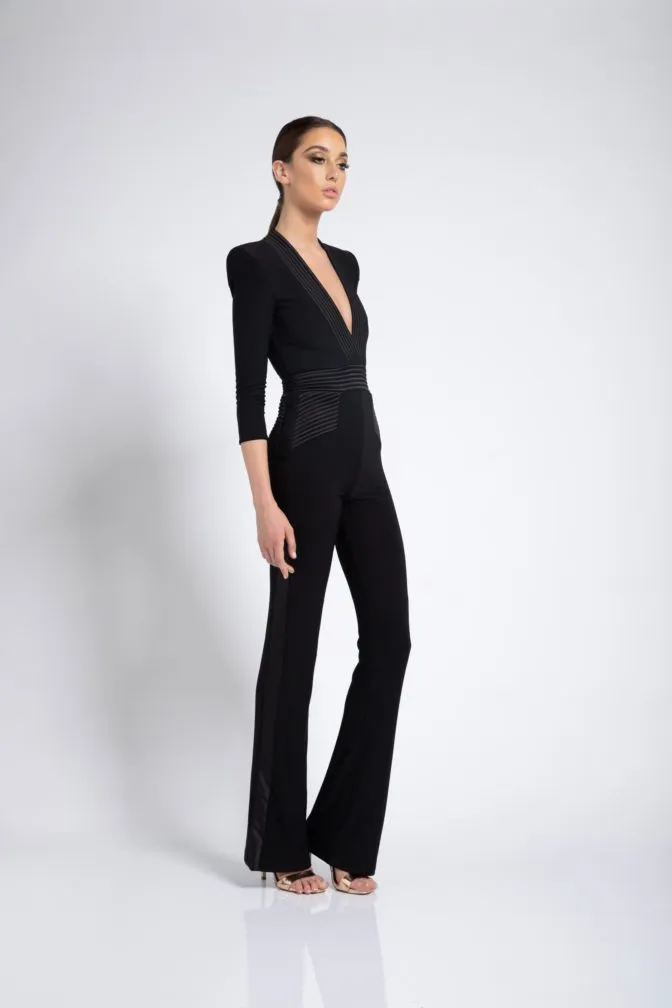 Zhivago Black Horus Satin Stripe Jumpsuit