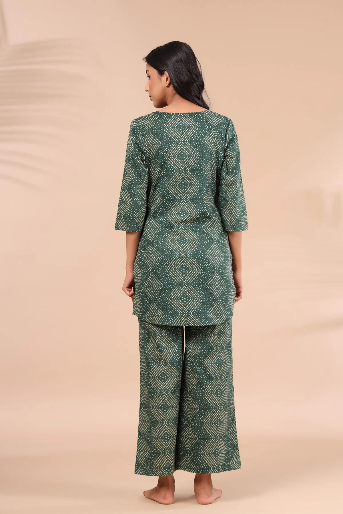 Zig-Zag Bhandani on Green Loungewear Top Set