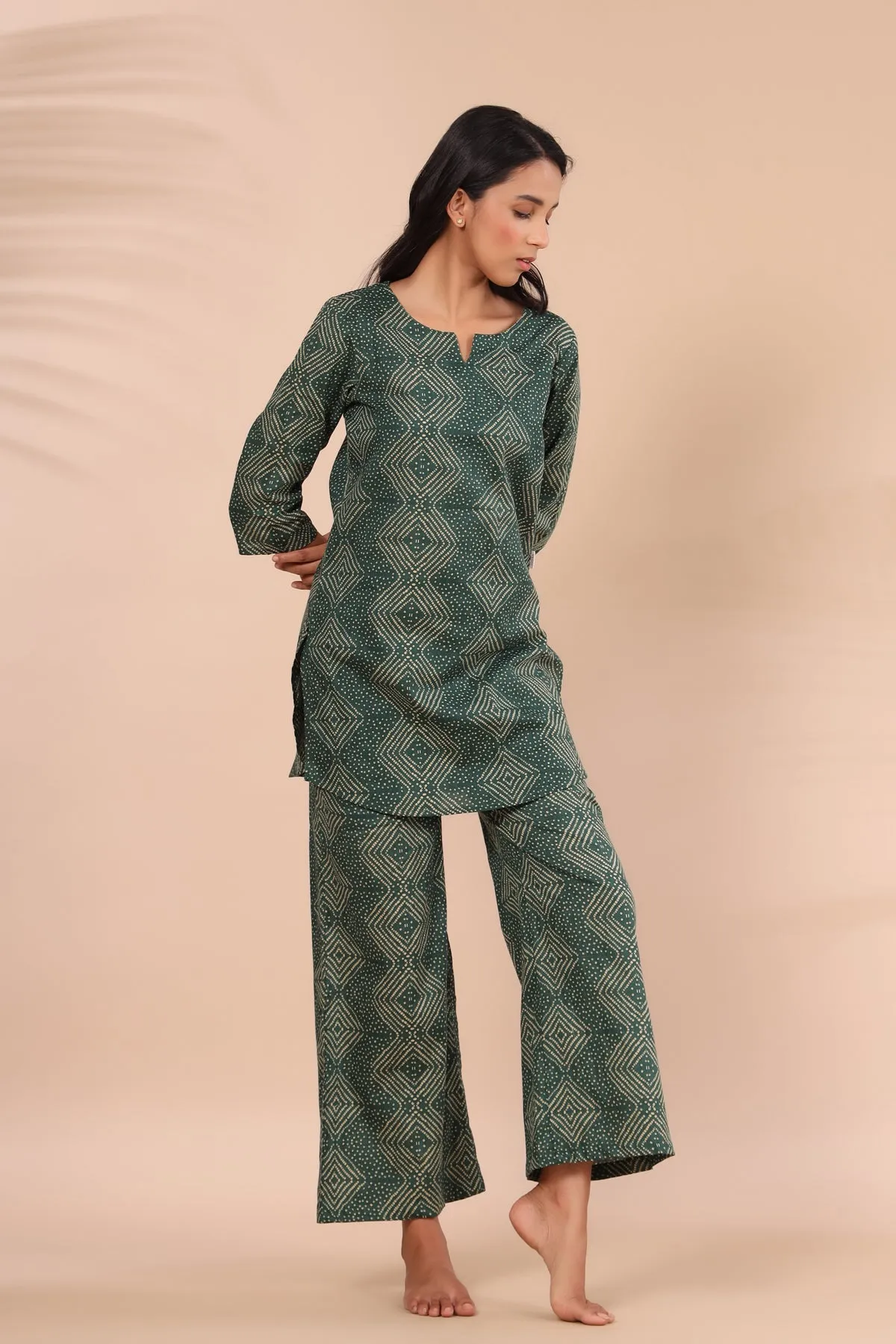 Zig-Zag Bhandani on Green Loungewear Top Set