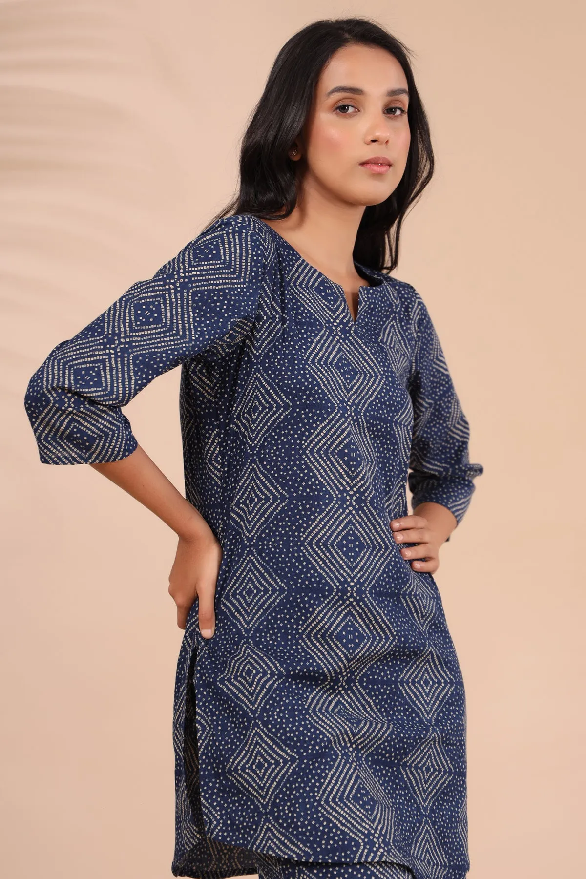 Zig-Zag Bhandani on Indigo Loungewear Top Set