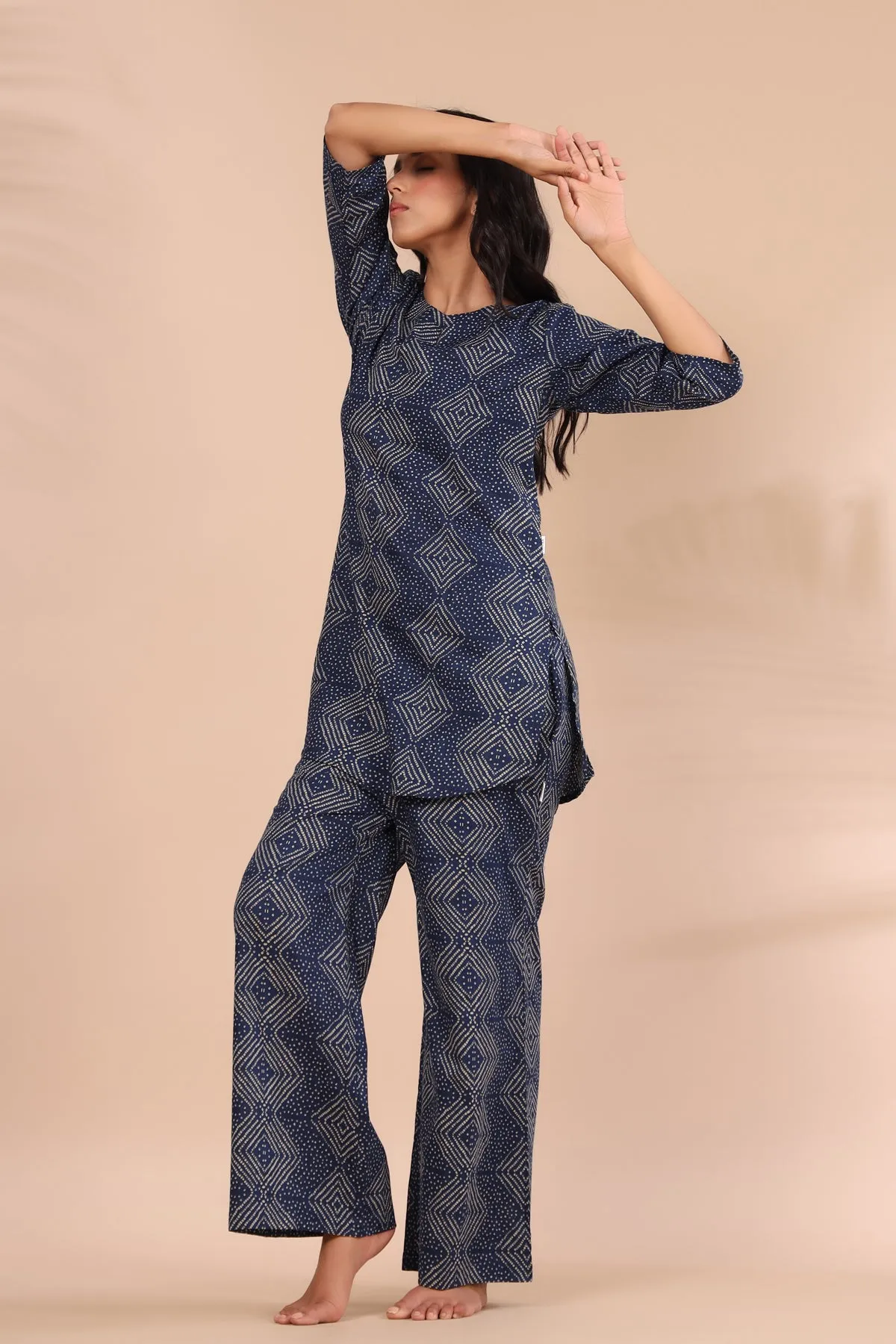 Zig-Zag Bhandani on Indigo Loungewear Top Set