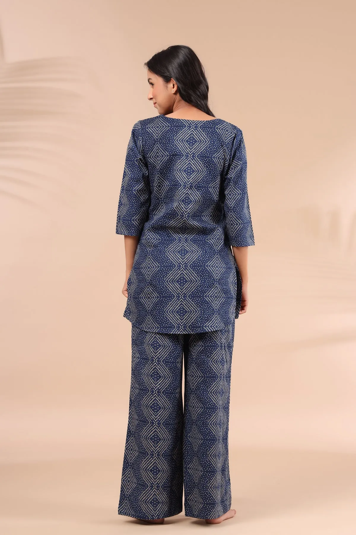 Zig-Zag Bhandani on Indigo Loungewear Top Set