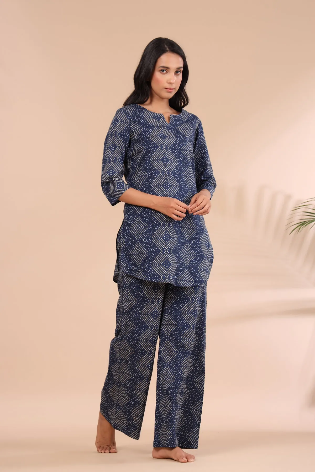 Zig-Zag Bhandani on Indigo Loungewear Top Set