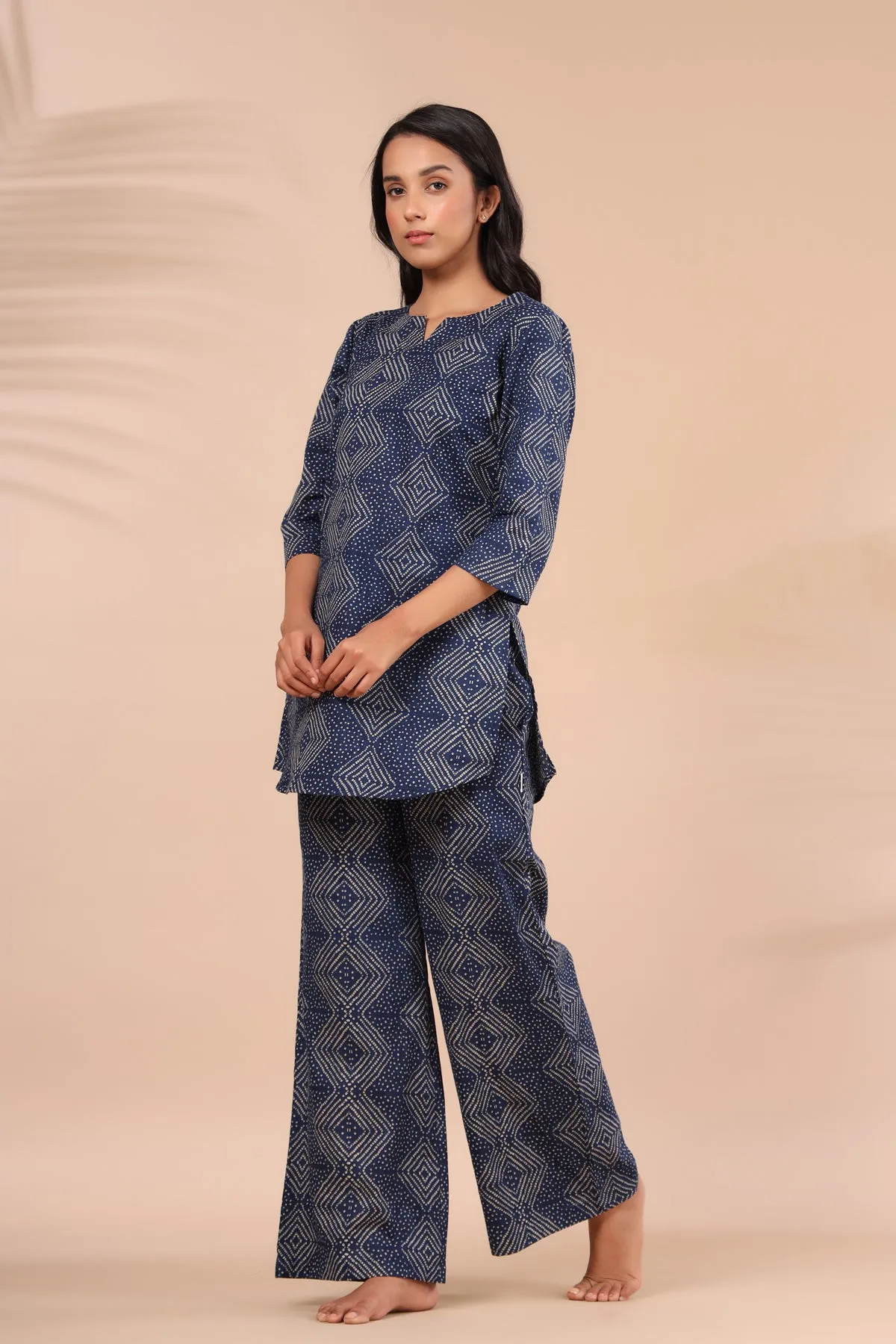 Zig-Zag Bhandani on Indigo Loungewear Top Set